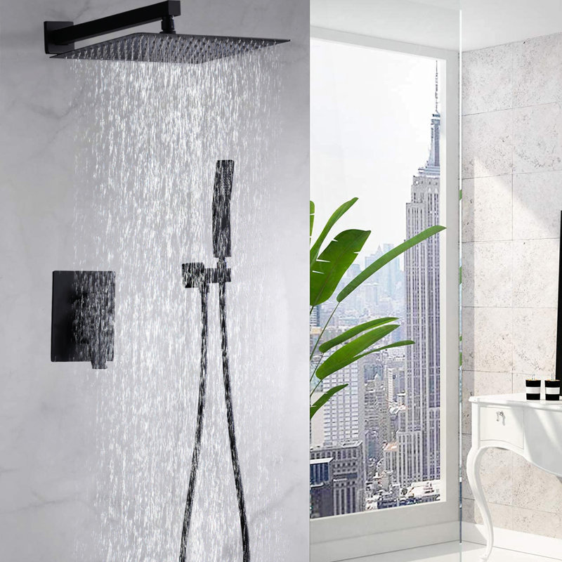 12" Rain Shower Head With Handheld - Stainless Steel Bathroom In Matte Black Balanced 12 Inch Finish And, Matte Black