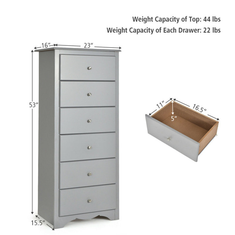 Badamo 23.5'' W 6 - Drawer Dresser, Gray