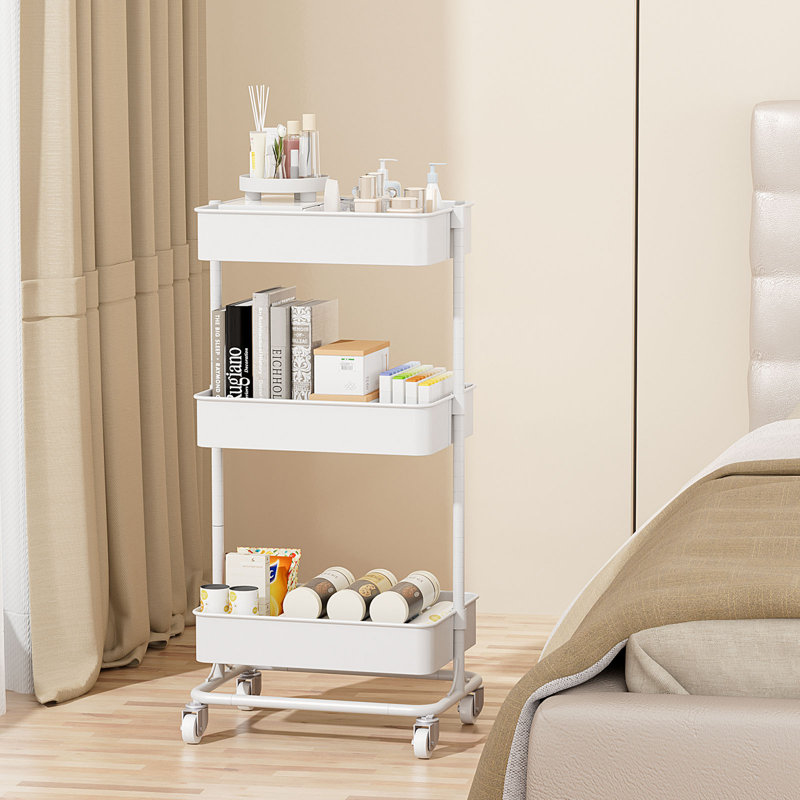 Chariot utilitaire à 3 niveaux avec roulettes silencieuses, rangement réglable, blanc, H 35,04 po x l 17,72 po x P 12,4 po