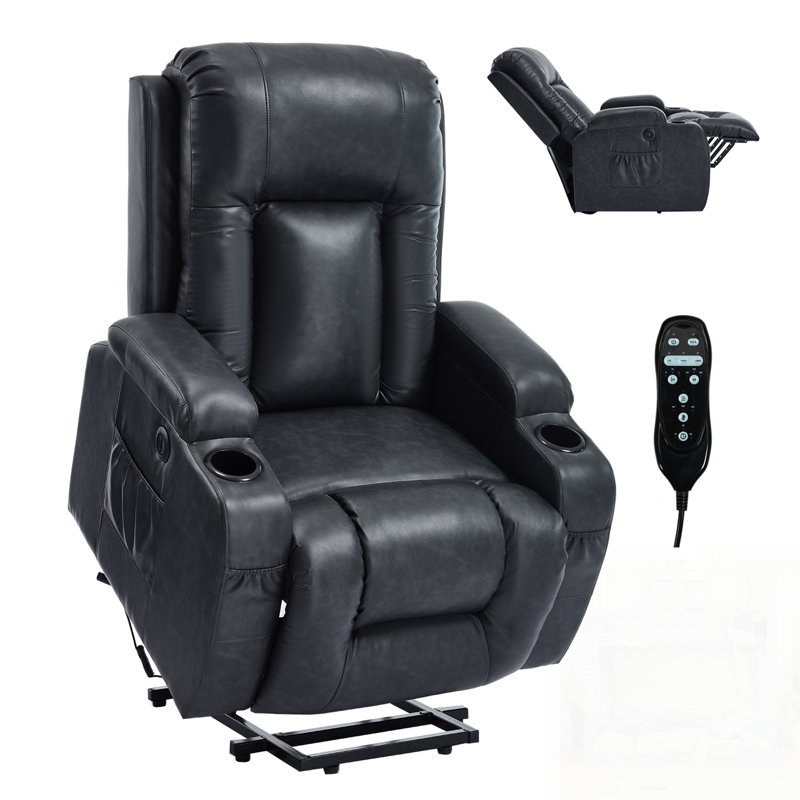 Fauteuil inclinable en polyuréthane PU à position infinie avec massage par vibration à 8 points, chauffage lombaire et recharge USB pour un confort accru pour les personnes âgées