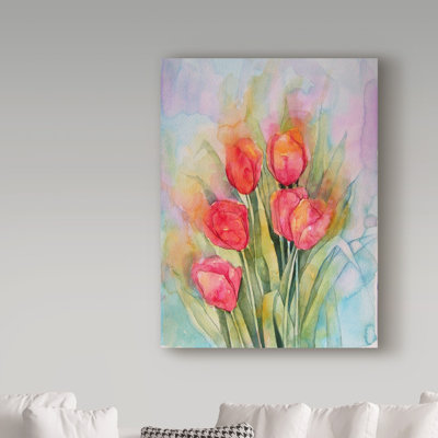 Hafner 'Vibrant Tulips' Watercolor Painting Print on Wrapped Canvas