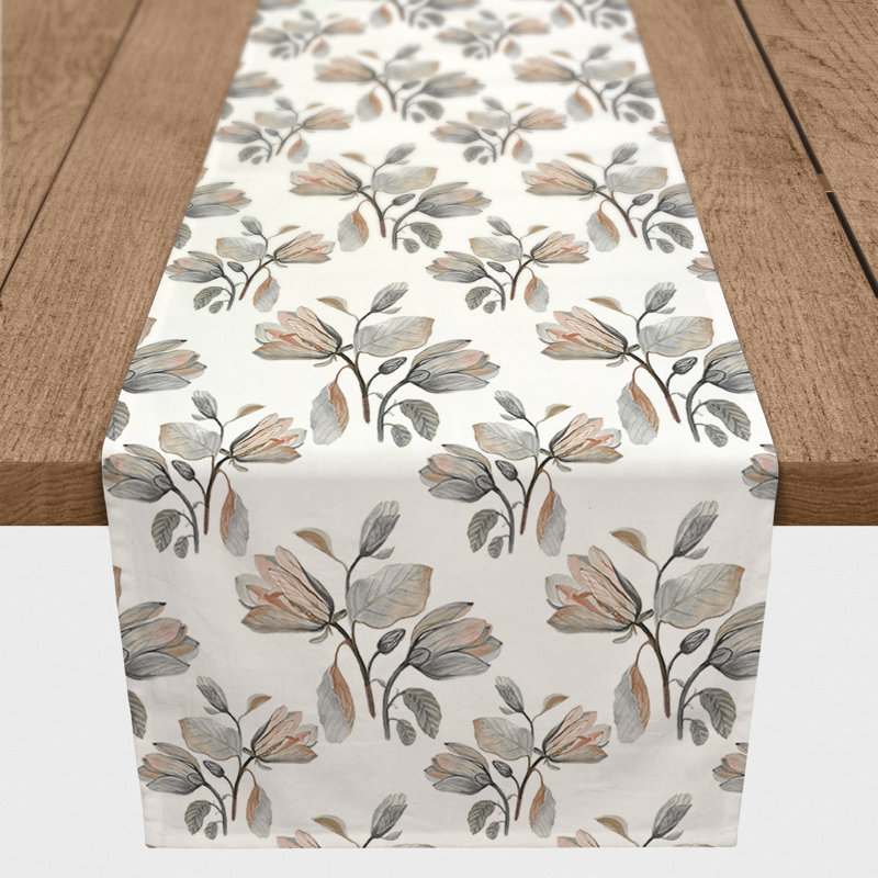 Watercolor Floral Blossoms Grey Outdoor Table Runner, 72 po x 16 po, gris