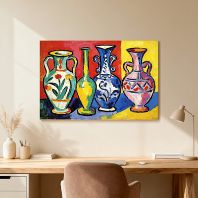 Vases colorés sur fond vibrant
