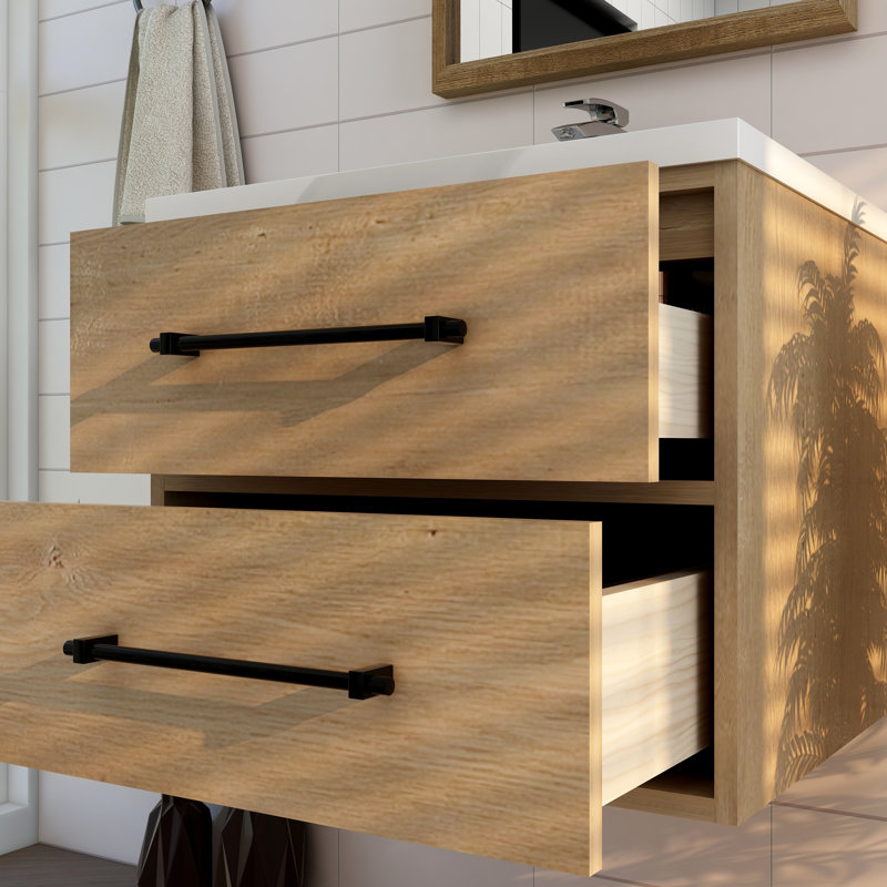Victoria 23.6 " W Wall Mounted 1 Single Vanity Bathroom Vanity With Acrylic Top, Oak