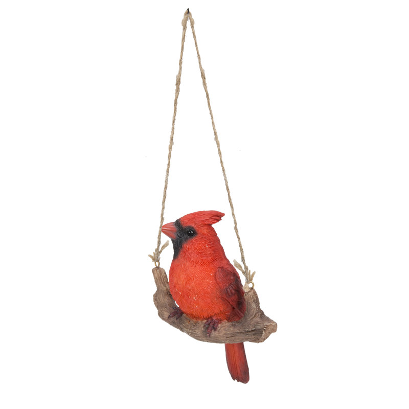 Red Hanging Cardinal on Branch Garden Figurine