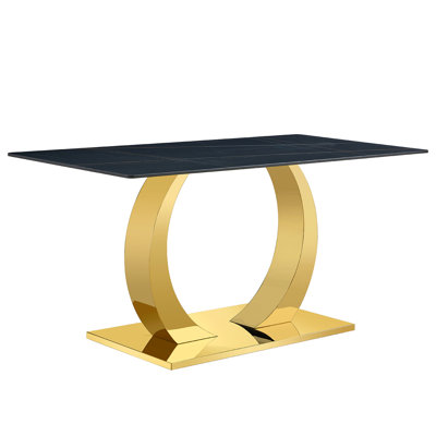 63 x 31,5 table en pierre frittée de 30 pouces - et option élégante. Bureau Rock Slab avec motif en marbre noir. Pieds en acier inoxydable. Résiste à l'usure et à la chaleur. Pièce chic facile d'entretien. Effet brûlé. Simple