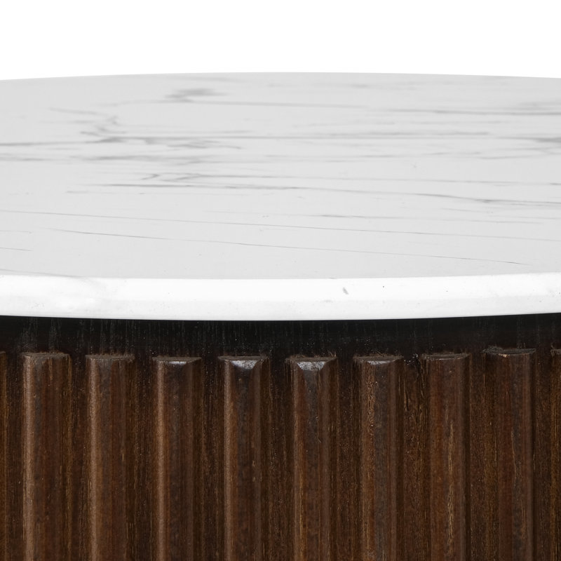 Table basse moderne 31,5 pouces avec rangement caché, plateau en faux marbre et base cannelée moderne