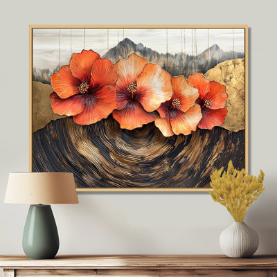 Hibiscus en fleurs sur un horizon en bois III - Hibiscus, art mural