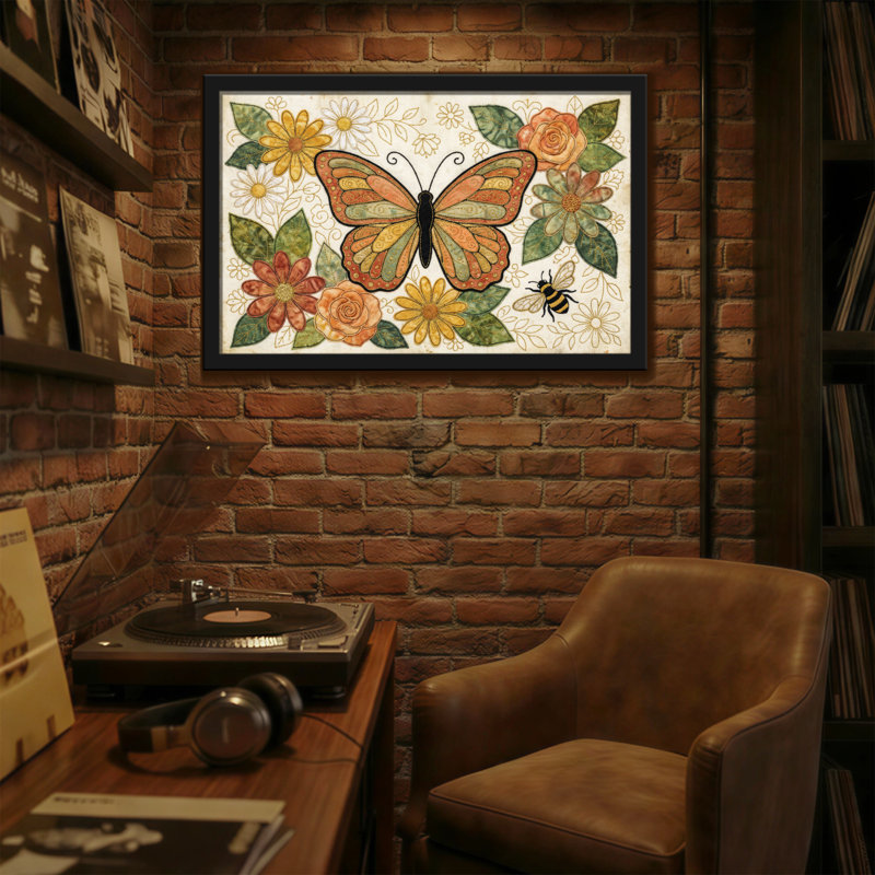 Animaux, papillon, fleurs, abeille et motif, H 24 po x l 36 po