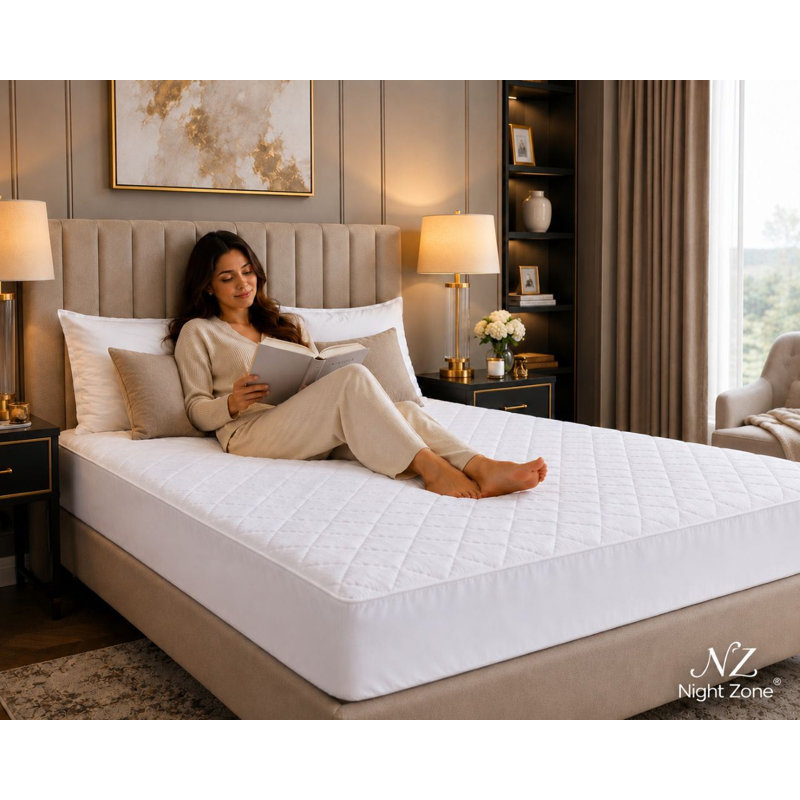 Quilted Microfibre Mattress Protector Deep Fitted 30cm, White, Three Quarter
