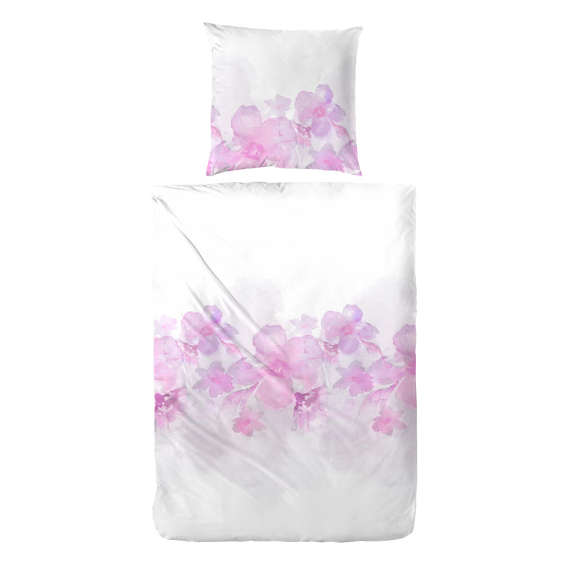 Means Cotton 200 TC Reversible 2 Piece Duvet Cover Set, 155 x 220 cm - 1 Pillowcase (80 x 80 cm), Pink/Purple