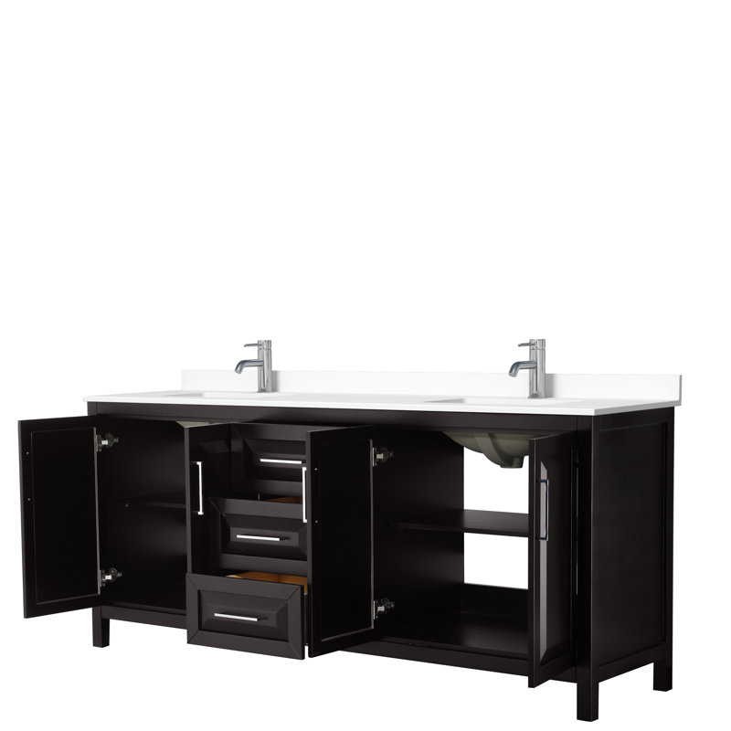 Daria 80'' W Double Vanity, White Cultured Marble, Dark Espresso, Polished Chrome