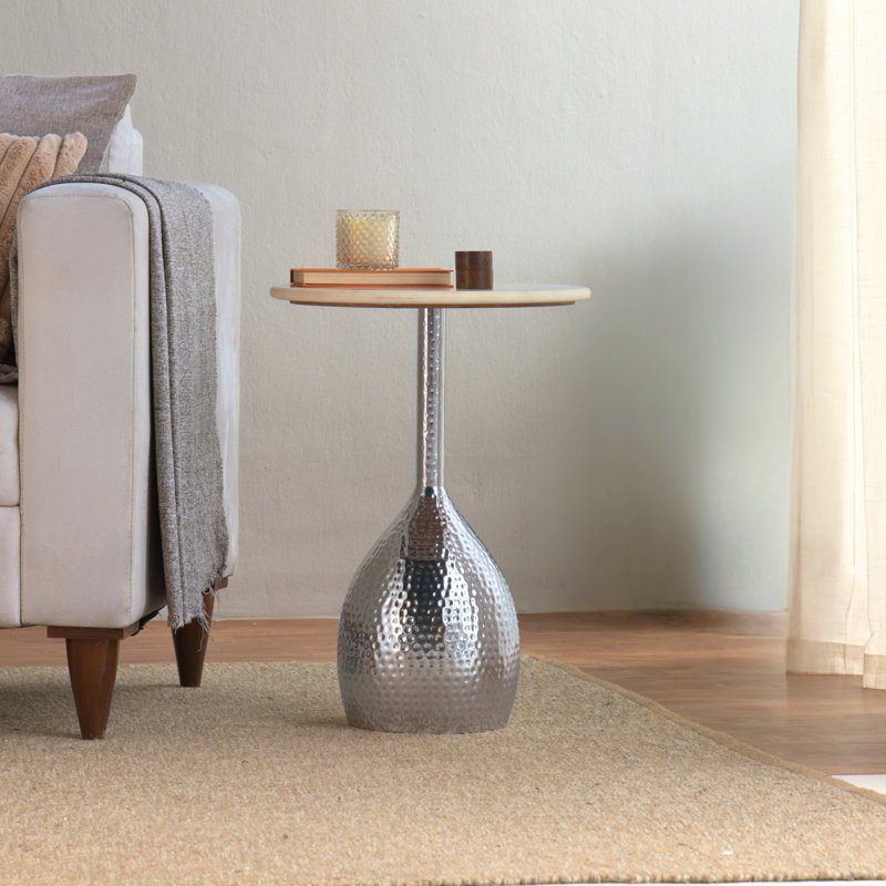 Modern Round Marble Top Side Table , Silver