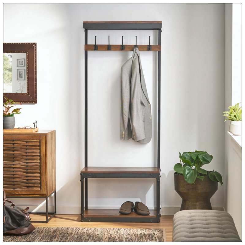 Portemanteau, cinq crochets doubles, portemanteau + banc, rangement pour chaussures / sacs, rangement multifonctionnel, convient pour vestibule / vestibule