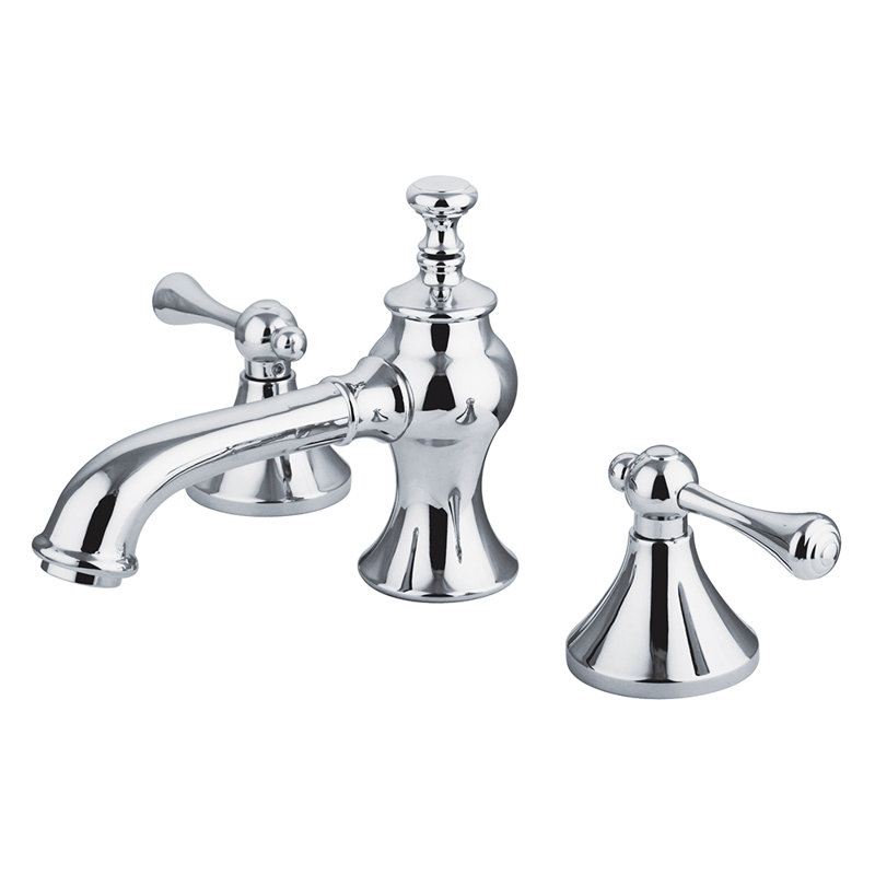 Kingston Brass English Country Two-Handle 3-Hole Deck Mount Widespread Bathroom Faucet with Brass Pop-Up Drain