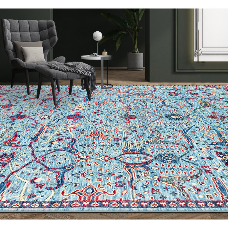 Wool Oriental Area Rug in Blue/Red/Yellow, Rectangle 9' x 12'