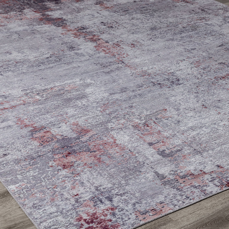 Abstract Area Rug in Pink, Rectangle 5' x 7'