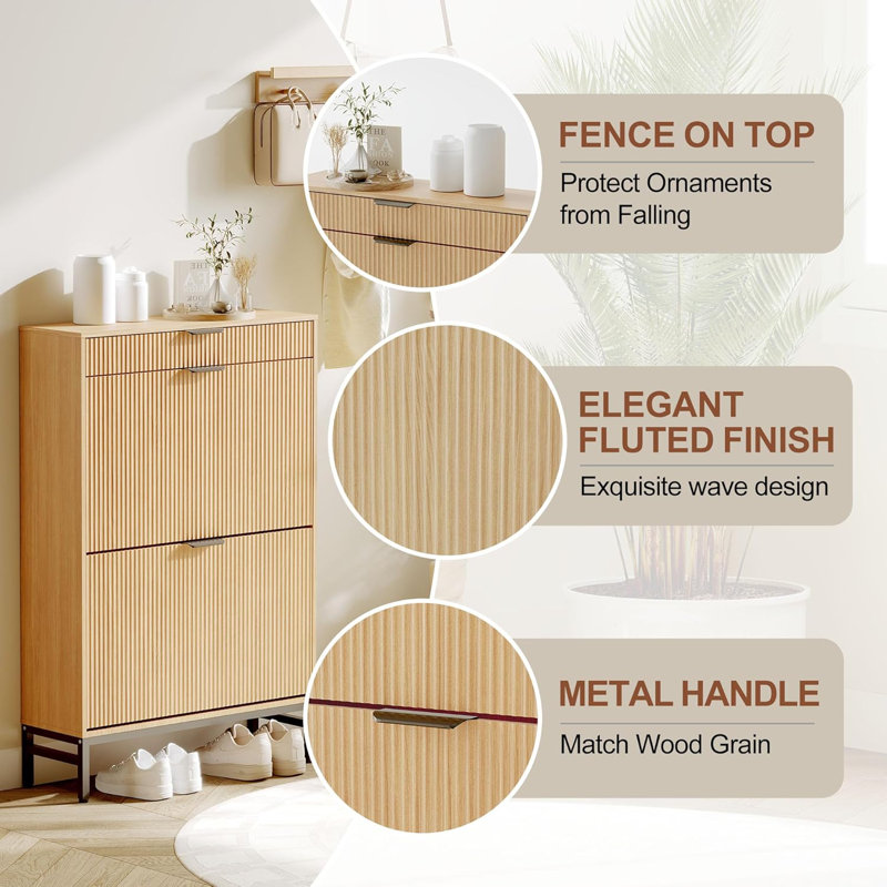 Homhougo Modern Fluted Shoe Cabinet with Drawers