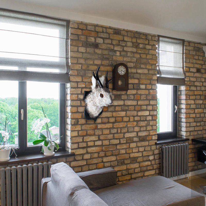 Wall Mount, Easter Bunny Wall Decor Animal Head Wall Decor,Rabbit Head Antlers Easter Decorations Mount Wall Sculpture for Home Wall Art