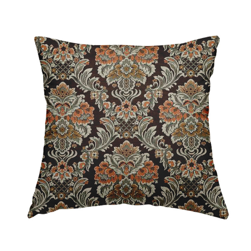Shamus Damask Square Throw Cushion, Brown, 55cm H x 55cm W x 5cm D