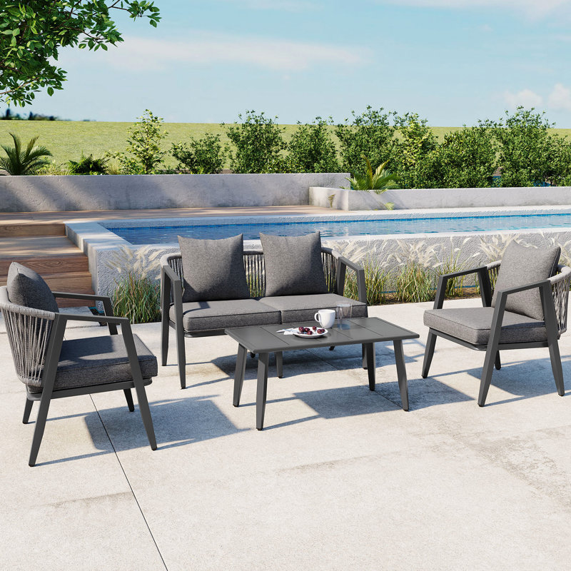 Ensemble de sièges d'extérieur en fer - 2 chaises simples, 1 chaise double et une table idéales pour le plaisir avec des coussins, des chaises simples et un salon doux inclus
