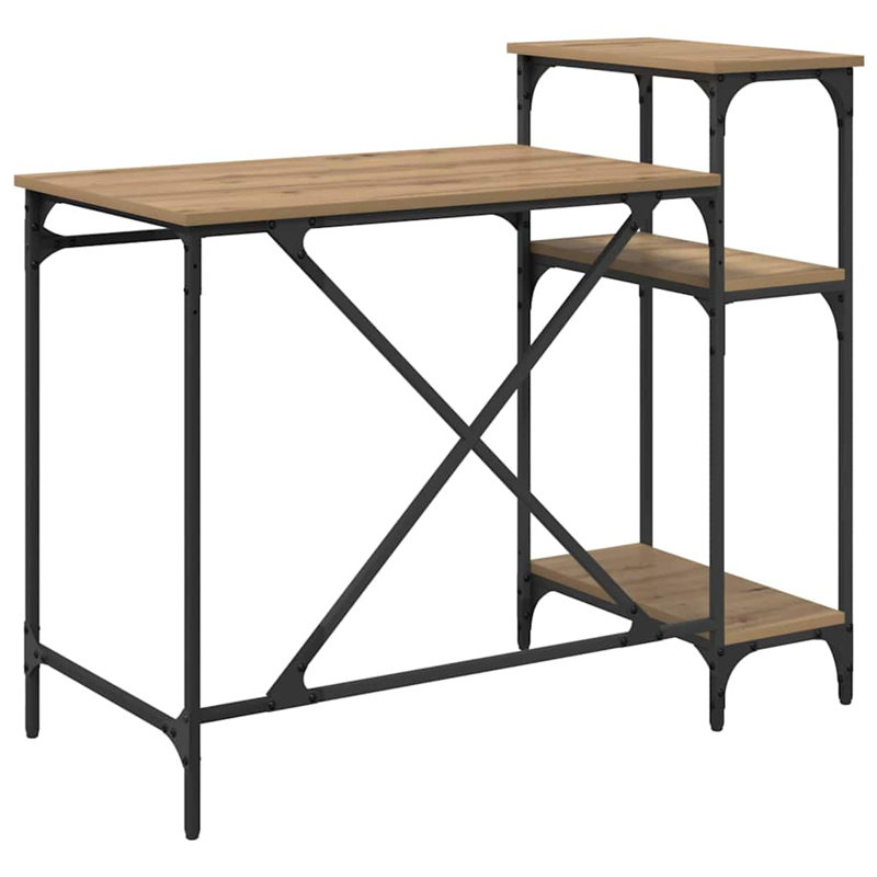 Metal Base Computer Desk, 90cm. H x 105cm. W x 50cm. D, Artisan Oak