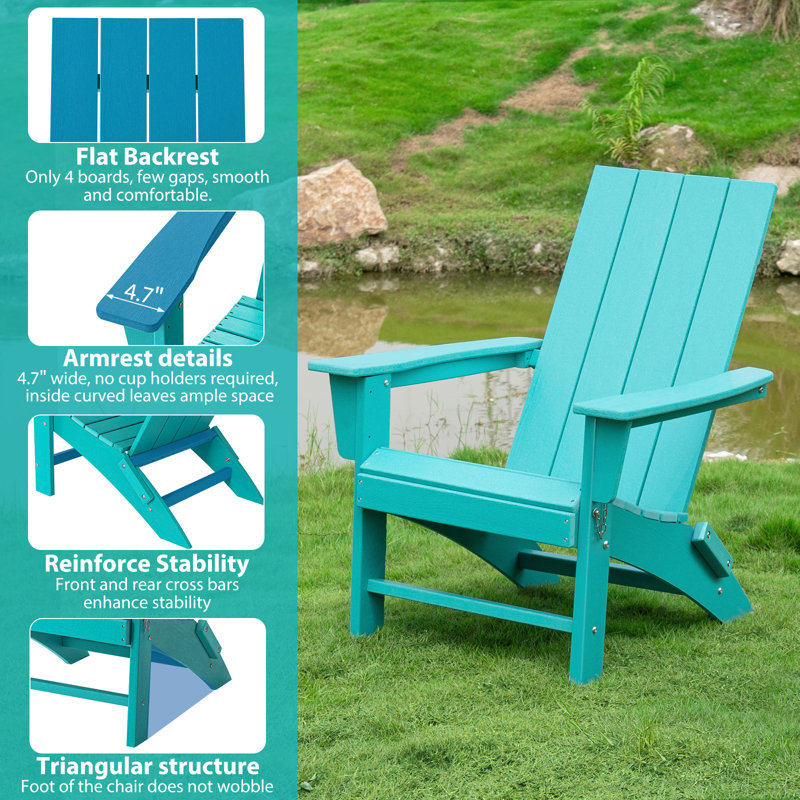 Chaise Adirondack pliante en PEHD Buvana, Bleu sarcelle