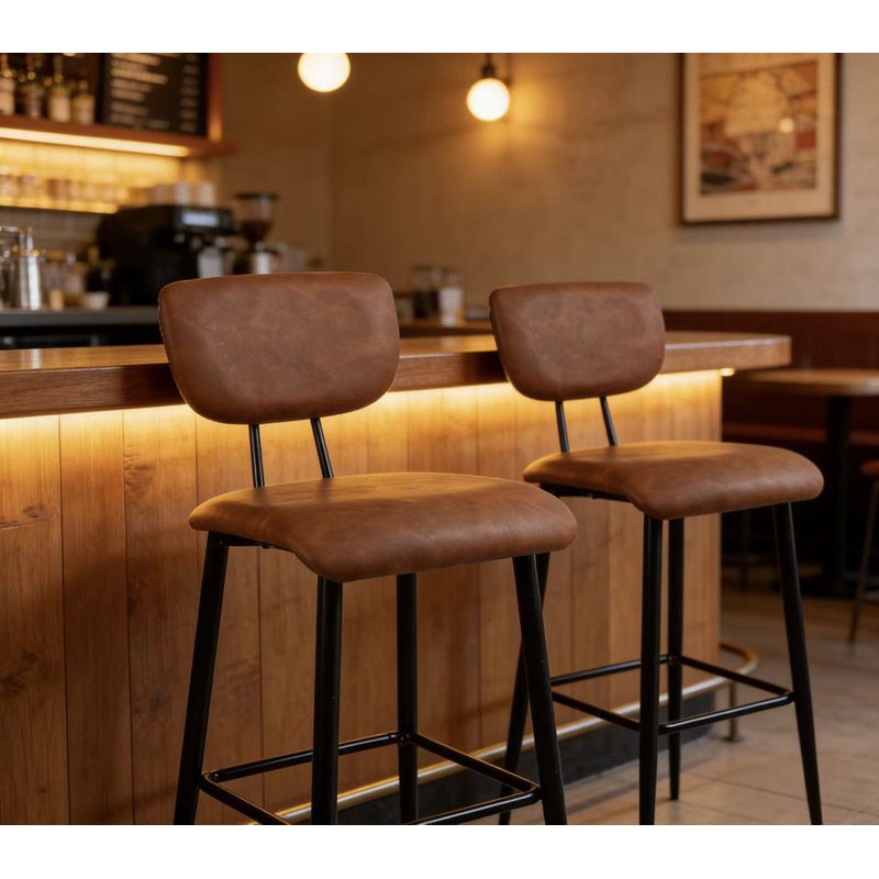 Upholstered Counter Stool with Metal Frame, Brown