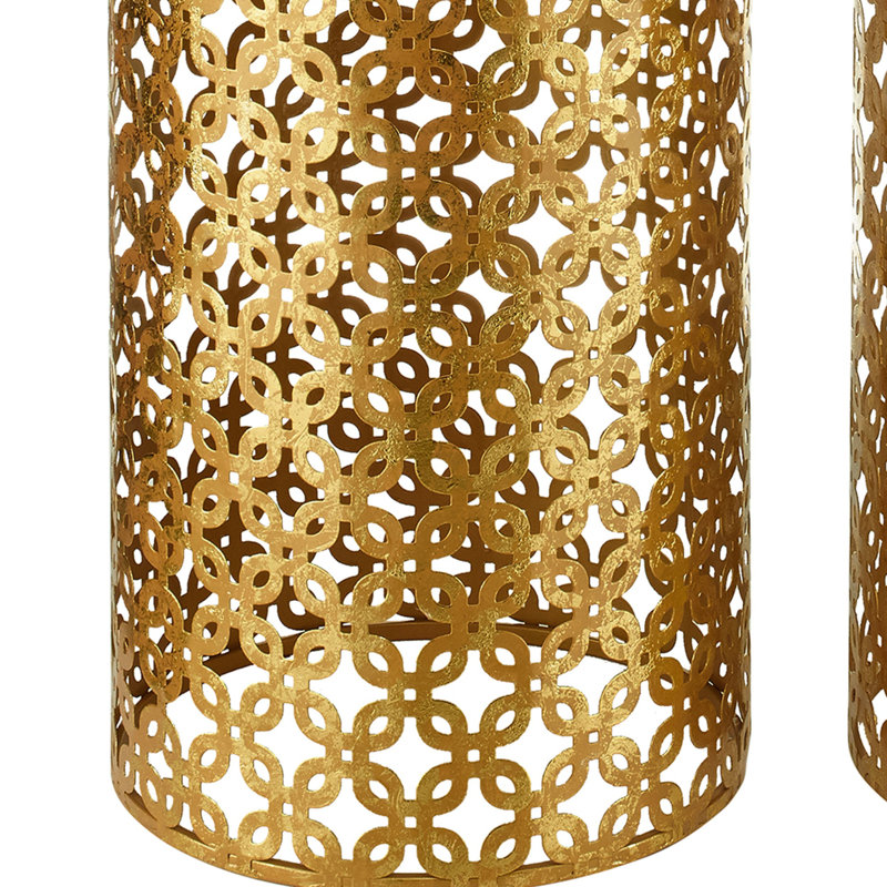 Juliet Gold Metal Cut Out Nesting End Table with Mirror Top