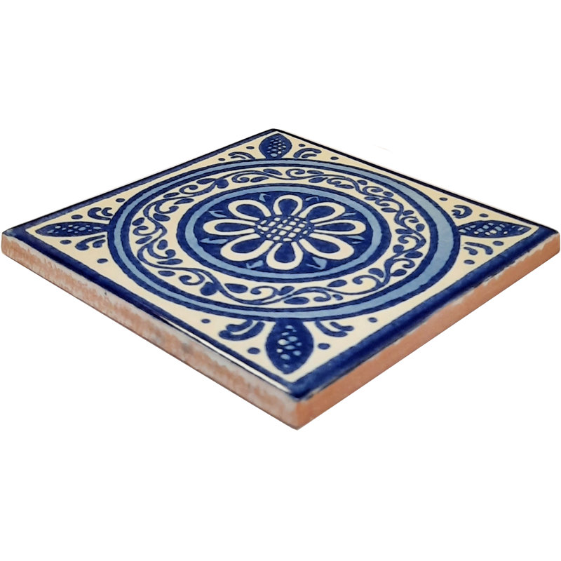 4.2" x 4.2" 9pcs TalaMex Blue Target Talavera Mexican Tile