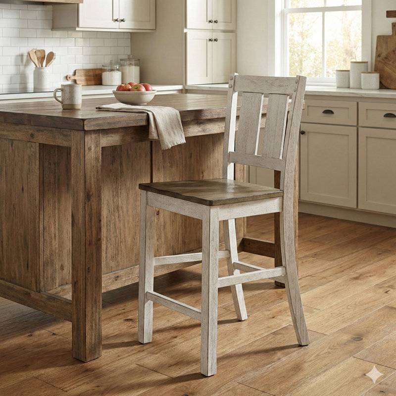 Tabouret court en bois massif de 23 po Siga (ensemble de 2), Chêne clair
