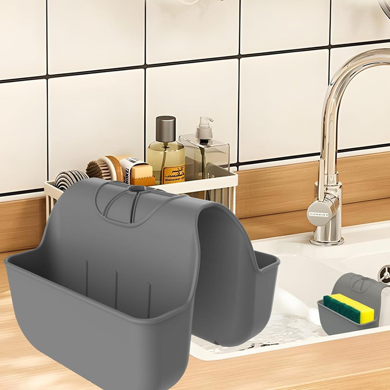 Porte-éponge pour évier de cuisine, support de rangement pour selle en silicone, support pour éponges au-dessus du robinet, panier de rangement pour accessoires de cuisine suspendu