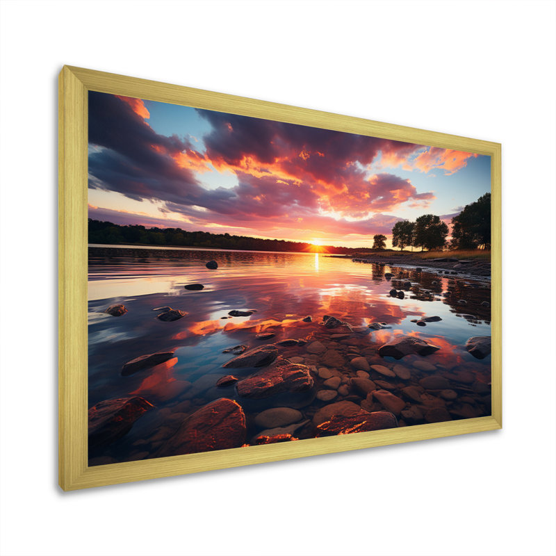 Coucher de soleil céleste symphonie IV, Encadrement doré, H 16 po x l 32 po x P 1 po