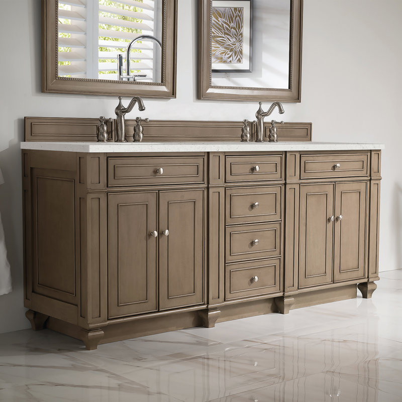 Bristol 72'' W Double Vanity, Whitewashed Walnut, Lime Delight, 8" Widespread