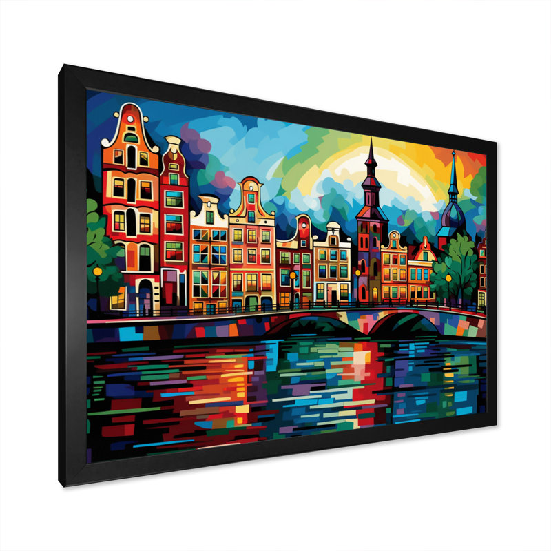 City Amsterdam Popart II sur impression sur toile, H 34 po x l 44 po x P 1,5 po, Cadre simple noir