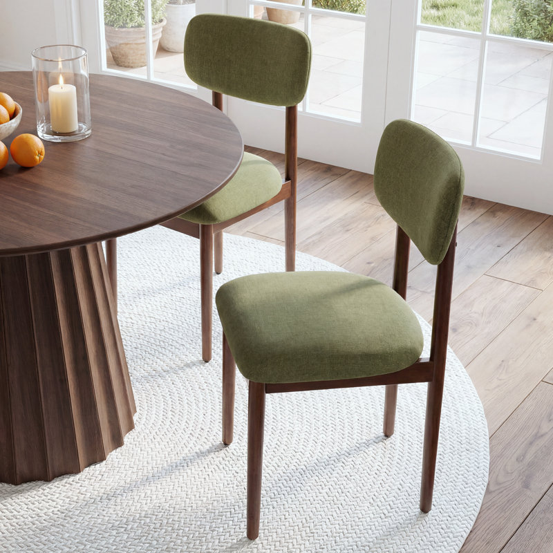 Ensemble de 2 chaises de salle à manger rembourrées en bois massif Rhoda, Vert, Noyer