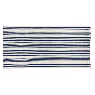Navy Blue Cotton Blend Woven Ticking Striped Area Rug