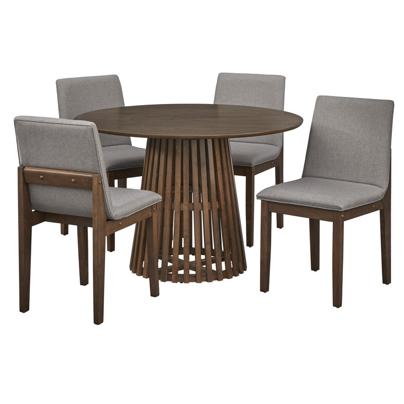 Ensemble de salle à manger en bois massif Parisi, 5 pièces : 1 table, 4 chaises, Noyer