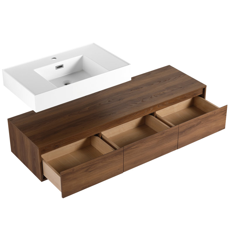Meuble-lavabo brun en ébène avec lavabo en résine