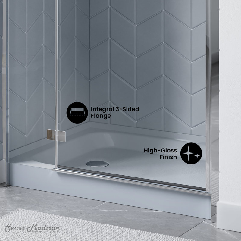 Receveur de douche Voltaire 48 po x 36 po, seuil unique, vidange à gauche, gris, Gris, Gauche
