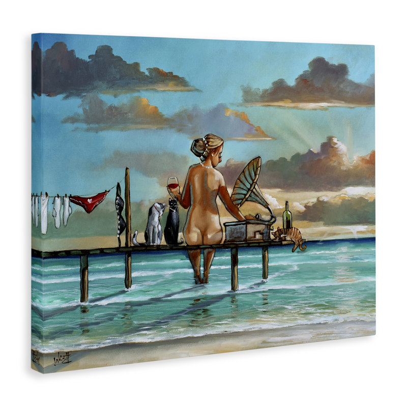 «Woman & Cats Beach Sunset», conception par Ronald West, H 16 po x l 20 po