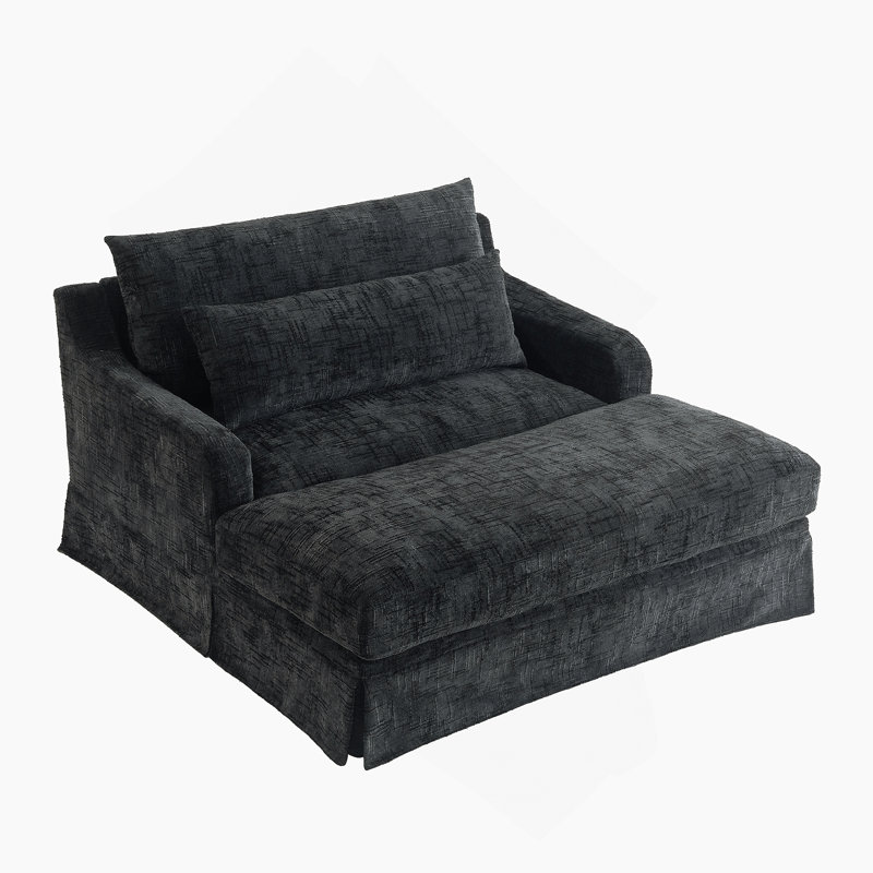 Canapé-lit en chenille, canapé Cama de 59,5 pouces, canapé-lit, canapé causeuse, canapé décontracté avec surface texturée et deux coussins, convient au salon, noir