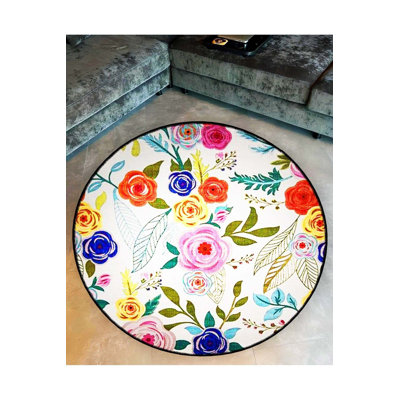 Tapis rond rond multicolore lavable à la machine