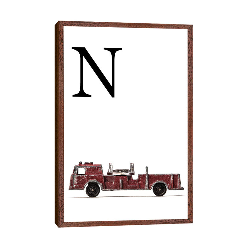 N Fire Engine Letter - Print on Canvas, Classic Brown Wood Framed, 101.6 cm H x 66.04 cm W x 3.175 cm D