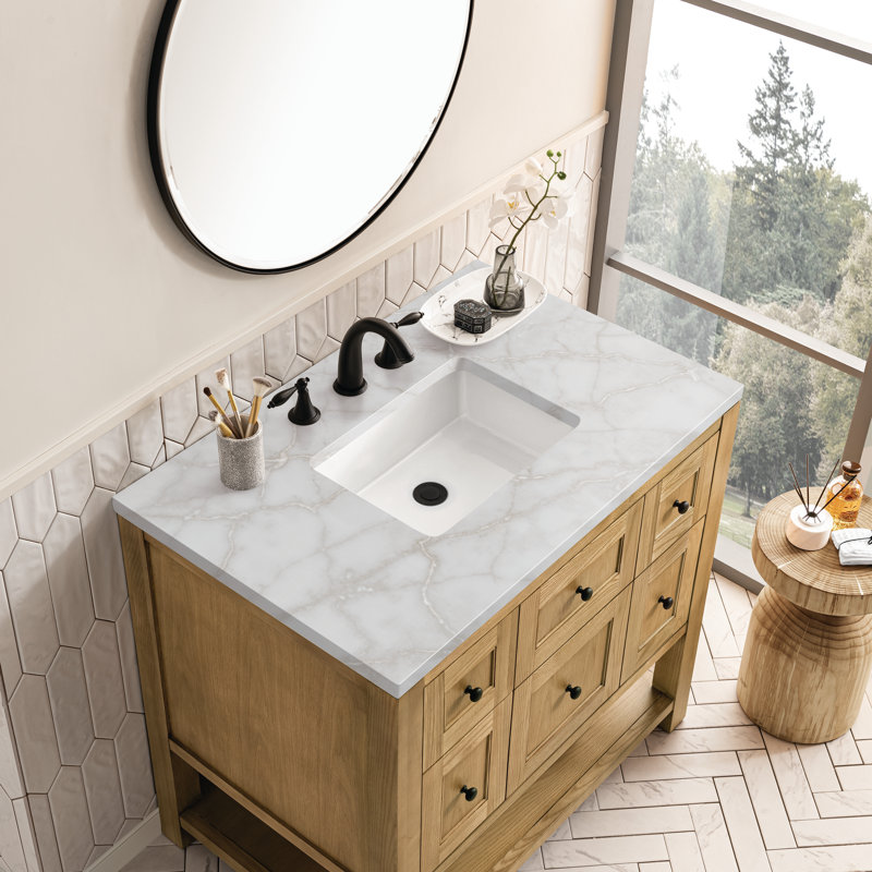 Breckenridge 36'' W Single Vanity, Carrara White, 8" Widespread, Light Natural Oak