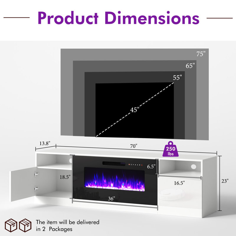 Bhhatu Electric Fireplace TV Stand, White/Black, 70" W
