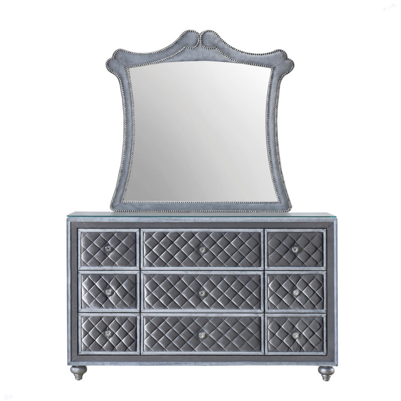 Ensemble de meubles de chambre à coucher 1 pièce avec commode à 9 tiroirs avec plateau en verre trempé
