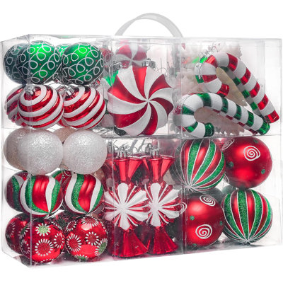  Ensemble d'ornements de Noël, canne de bonbon 108ct, rouge, vert, blanc, incassable, décorations d'arbre de Noël, boules en vrac, décorations suspendues pour arbres de Noël, décoration de fête