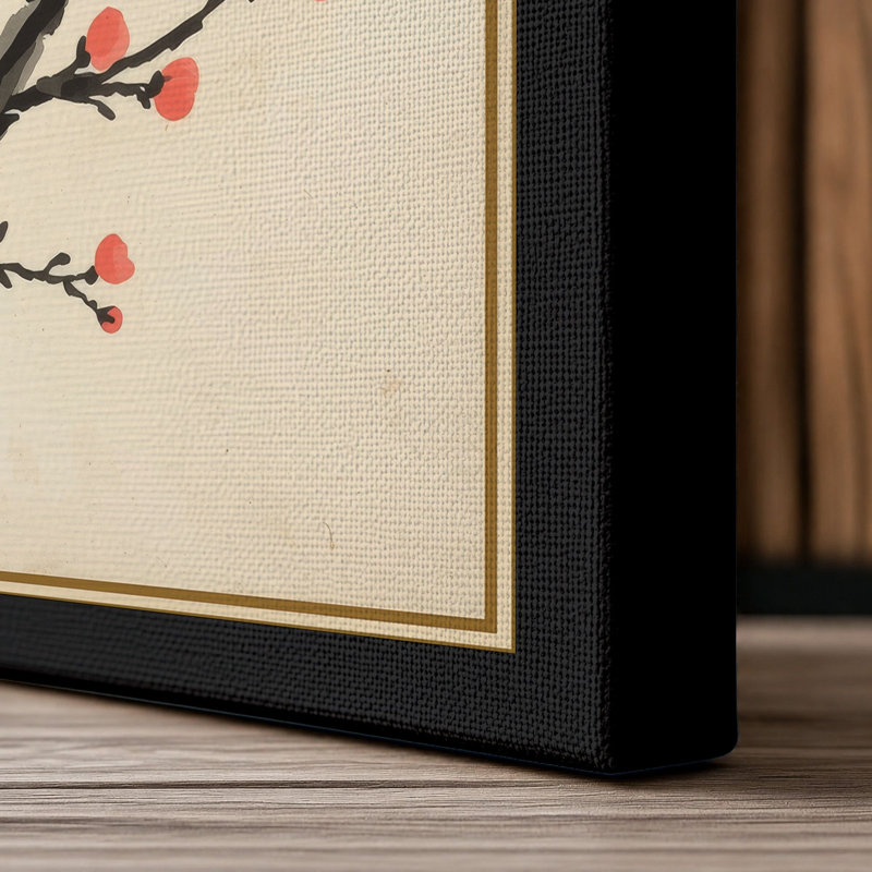Flowering Branch Japandi 1 Piece Wrapped Canvas Wall Art, 18x12 - 45.7 x 30.5 cm, Black Border