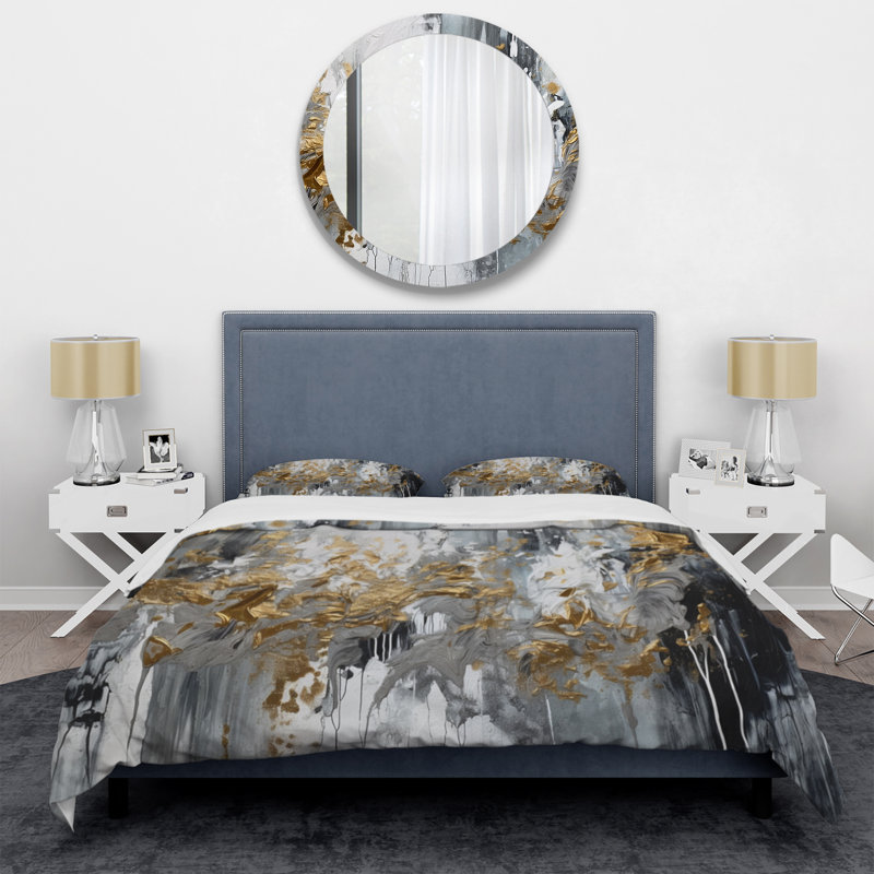Noir et blanc délicat Brushstrokes I - Ensemble de housse de couette en marbre abstrait - Polyester microfibre